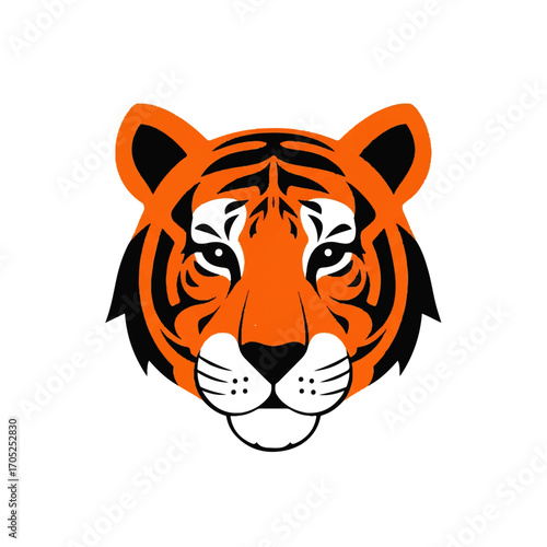 Vector illustration of a fierce tiger head mascot. Symmetrical graphic icon representing strength for a sports team or brand identity