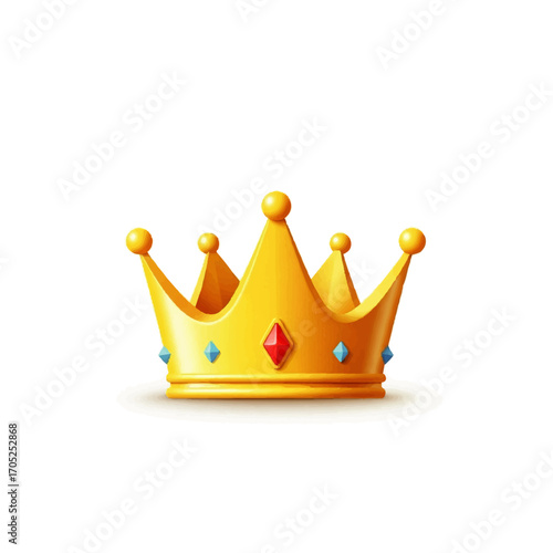 A gleaming golden royal crown, adorned with sparkling blue and red gemstones, symbolizes power, luxury, and supreme authority