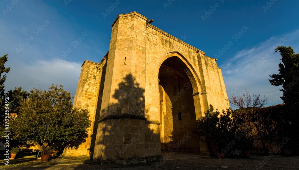 Fototapeta premium Tall Stone Archway at Sunset in the Mediterranean