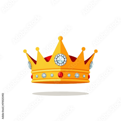 Golden Royal Crown Adorned with Brilliant Jewels and Red Gemstones, Symbolizing Power and Royalty
