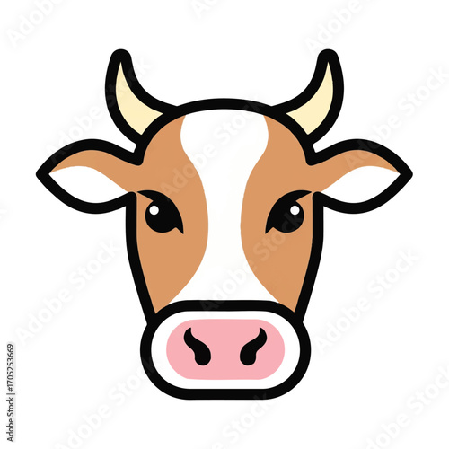 Adorable dairy cow head graphic. A modern and minimalist vector illustration of a farm animal, ideal for branding, logos, and icons