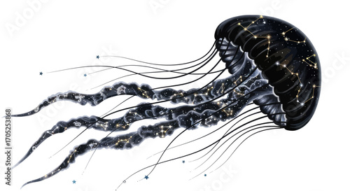 Celestial Jellyfish: An ethereal marine creature adorned with constellations of the night sky