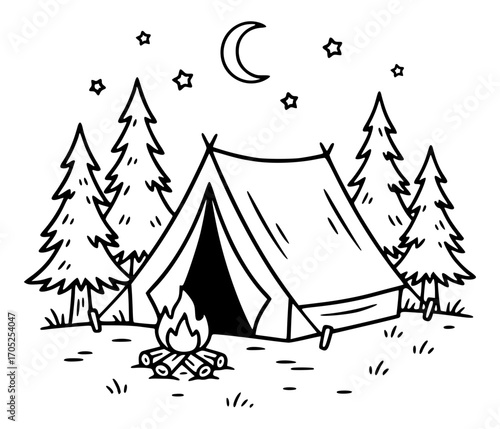 Camping Scene with Tent and Campfire, Camping SVG, Campfire SVG, Outdoor SVG, Tent SVG