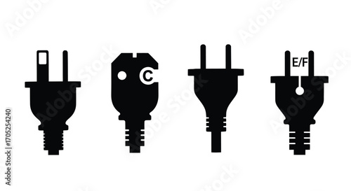 Collection of electrical plugs silhouette