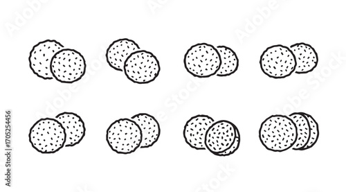 Eight pairs of golf balls in outline silhouette style