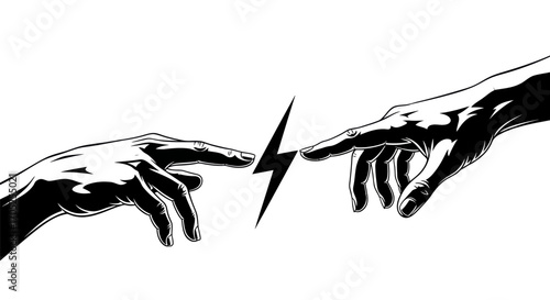 Human connection represented by hand gestures with powerful electrical spark