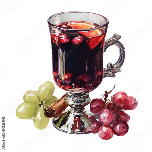 Mulled Wine, watercolor vector, isolated on a white background.