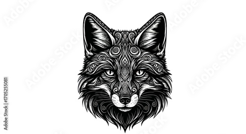 Intricate artistic rendering of a fox head featuring detailed swirling patterns and line work