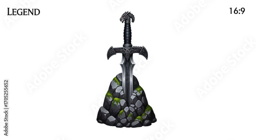 Mystical dragon hilt sword embedded in weathered stone a symbol of fantasy and adventure