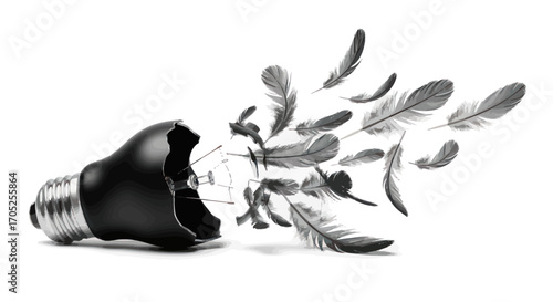 Shattered bulb releasing dreams, imagination takes flight, inspiration concept expressed with