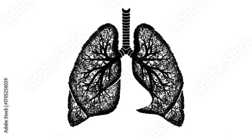 Stylized anatomical lungs representation, a fusion of respiratory system with intricate dendritic