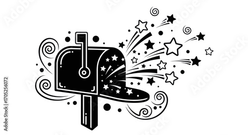 Stylized mailbox with starburst design emitting a positive and exciting vibe