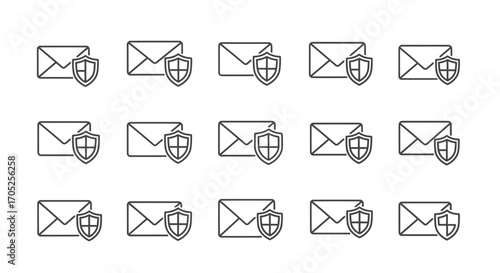 Collection of envelope and shield icons representing email security silhouette