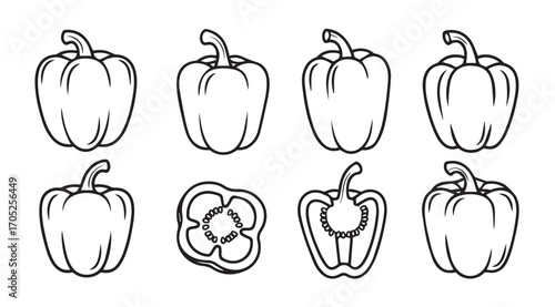 Collection of bell pepper silhouettes in outline style