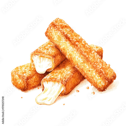Mozzarella Sticks, watercolor illustration vector, isolated on a white background.