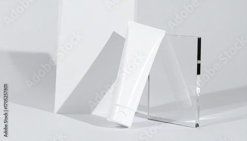 White Gel Tube Mockup on Glass Block