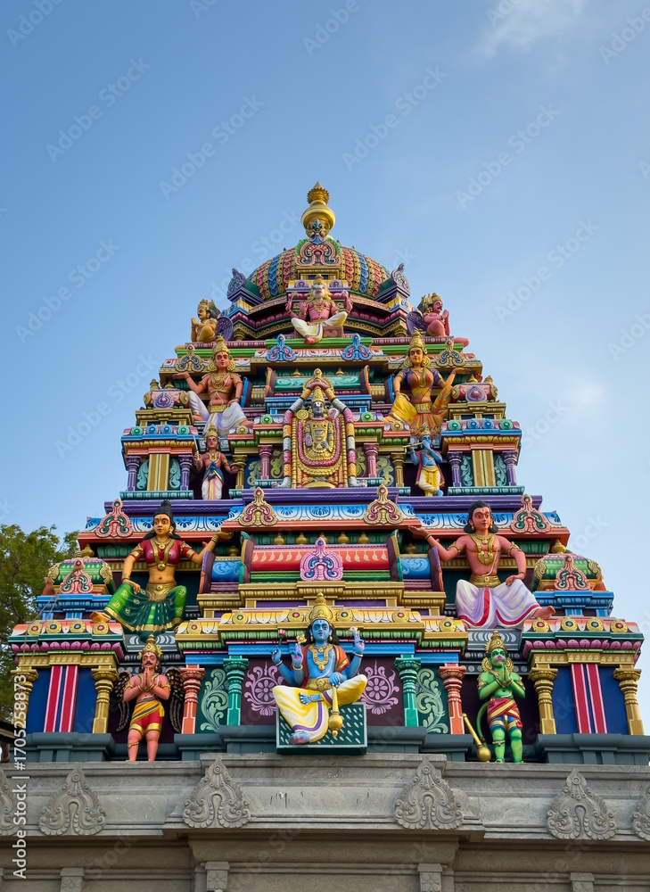 Naklejka premium The tower of Govindaraja Perumal Temple on top of a small hill located in Salem, Tamil Nadu, India