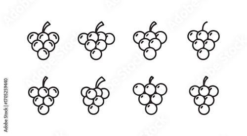 Collection of hand drawn grape clusters in a simple silhouette style