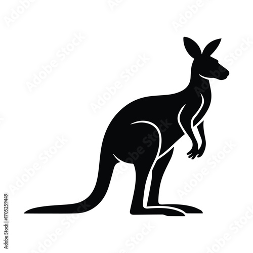 Silhouette of Standing Kangaroo Australian Icon Symbol Wildlife Creature Design Graphic Element