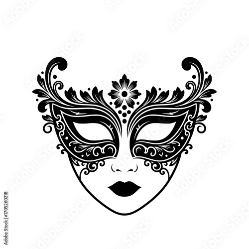 An elegant vector illustration of a carnival mask with intricate and artistic ornamental carvings. This design symbolizes culture, mystery, art, and celebration.