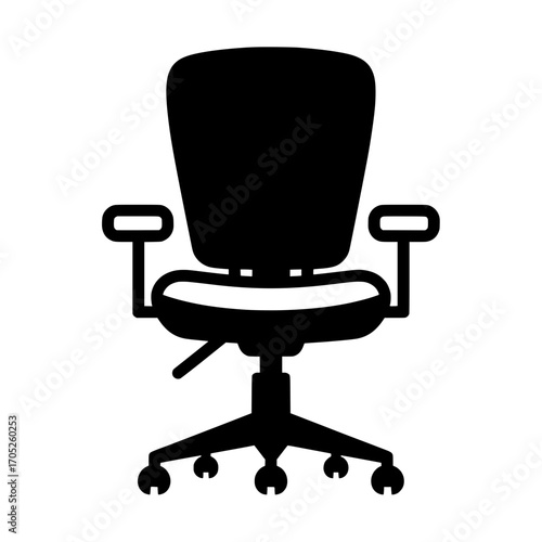 Vector illustration of an adjustable office chair with wheels. Ideal for icons, logos, or graphic elements in presentations and materials related to business, work, and ergonomics.
