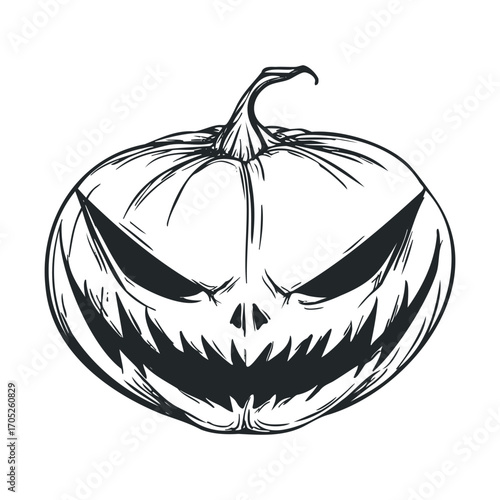 A hand-drawn sketch of a scary, sharp-toothed pumpkin.