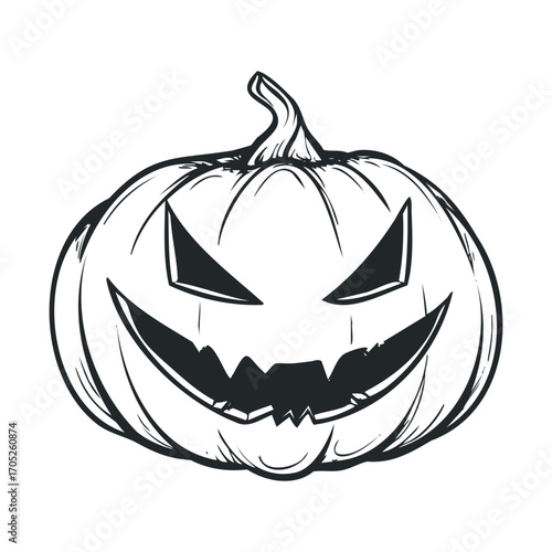 A hand-drawn sketch of a scary, sinister pumpkin.