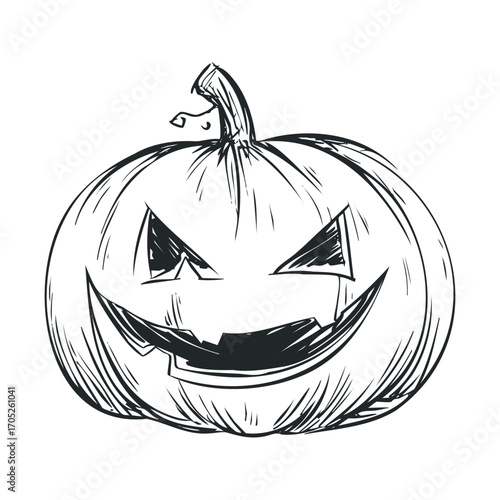A scary carved pumpkin with a mischievous grin.