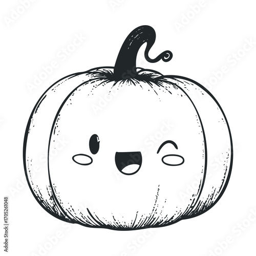 A cute and friendly cartoon pumpkin winking.