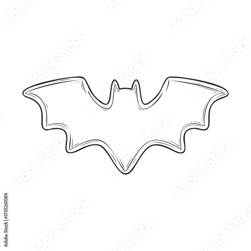 A simple outline of a bat with wings spread.