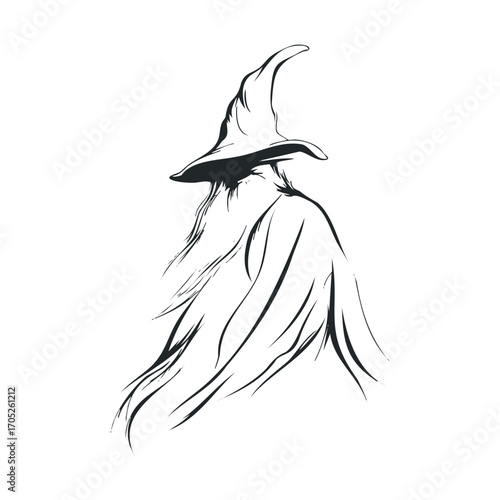  A spooky, cloaked figure wearing a pointed witch hat.