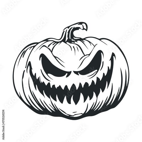 A sinister, grinning pumpkin with jagged teeth.