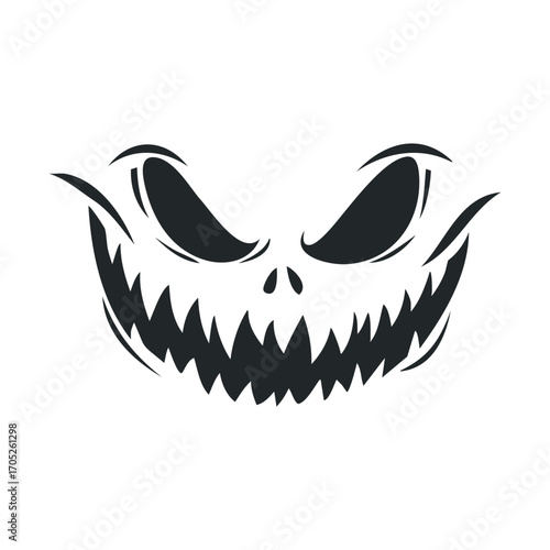A sinister, grinning face with pointed teeth and eyes.