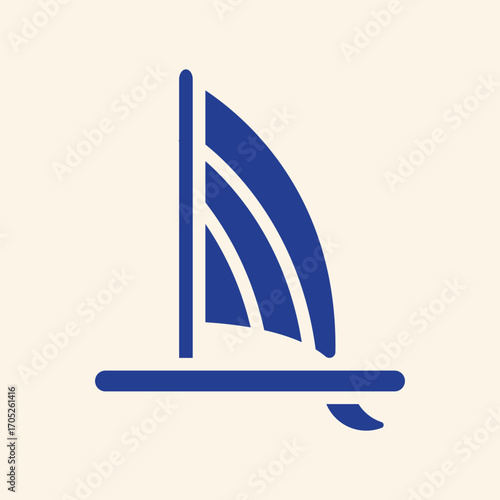 Sleek modern blue sailboat icon symbolizing freedom, travel, and adventure on a clean background