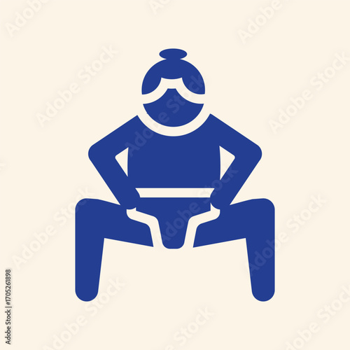 Dynamic sumo wrestler icon in striking blue captures strength and tradition for sports or cultural themes
