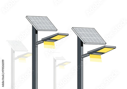 Modern solar streetlights illuminate pathways with clean energy for sustainable urban development