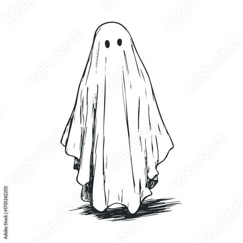 A spooky figure draped in a sheet with two eyes.