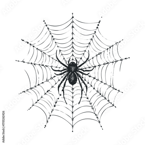 A spooky spider sitting in the center of a web.