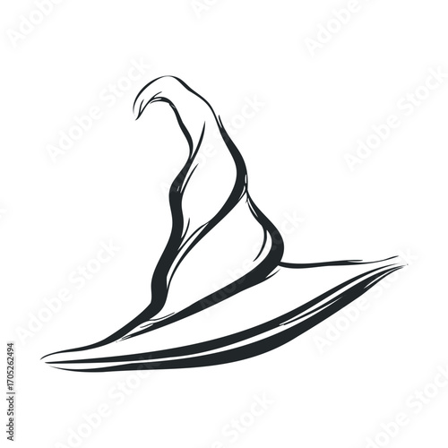 A simple black and white drawing of a witch's hat.