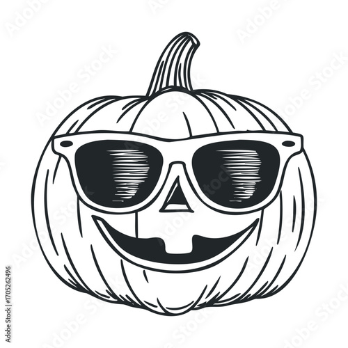 A cool carved pumpkin wearing sunglasses.