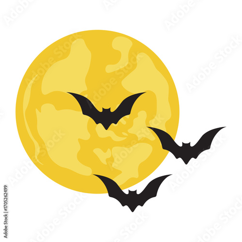 Halloween Bats and Moon
