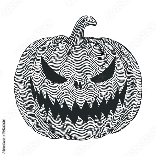 A scary pumpkin with a menacing grin.