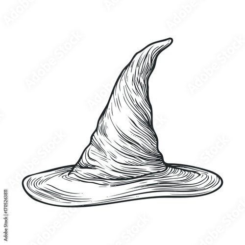 A tall, pointed witch's hat with a twisted top.