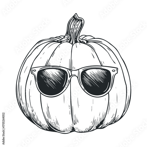 A drawing of a pumpkin wearing cool sunglasses.