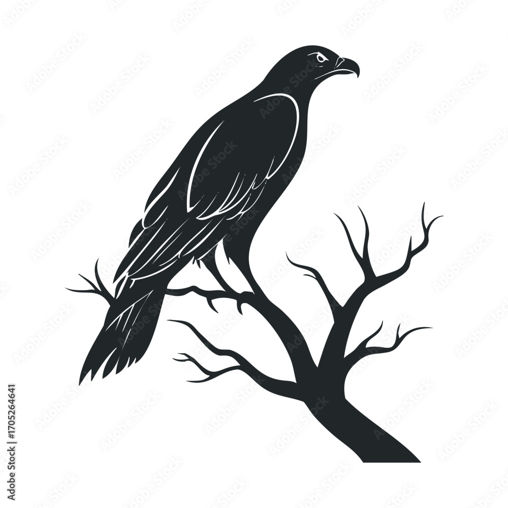 Fototapeta premium A simple silhouette of an eagle perched on a branch.