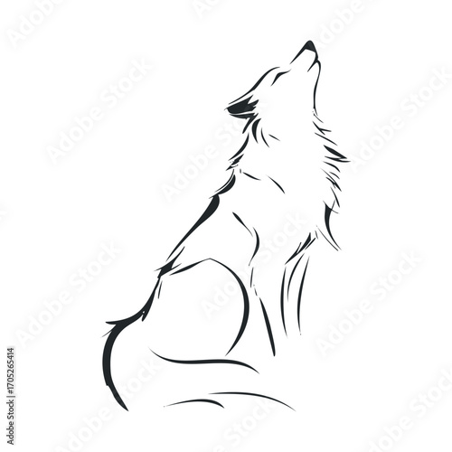 A simple line drawing of a howling wolf.