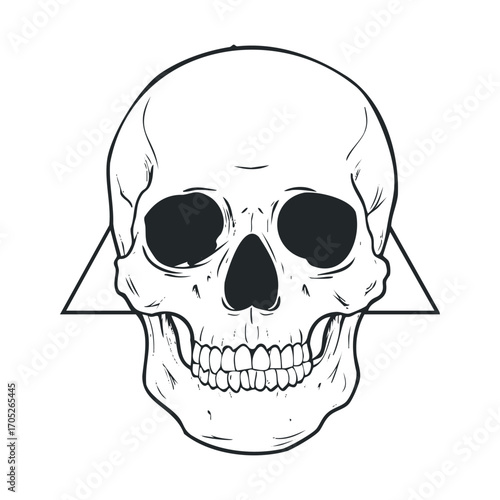 A skull with a triangle behind it.