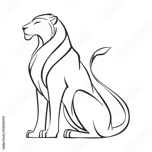 A stylized outline of a seated lion.