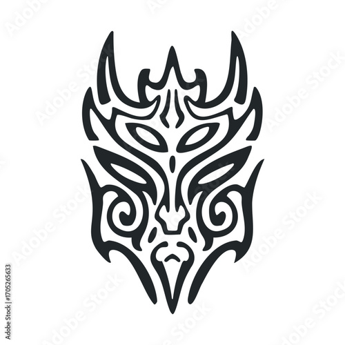 A tribal-style mask with horns and swirls.