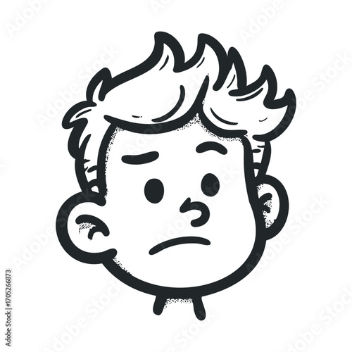 A simple doodle of a boy's face with a frown.